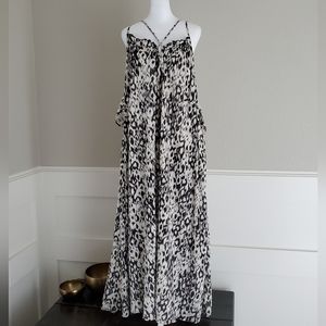 Anthropologie Strappy Flowy Whimsy Midi Dress, Black/Cream Print, Large, NWT